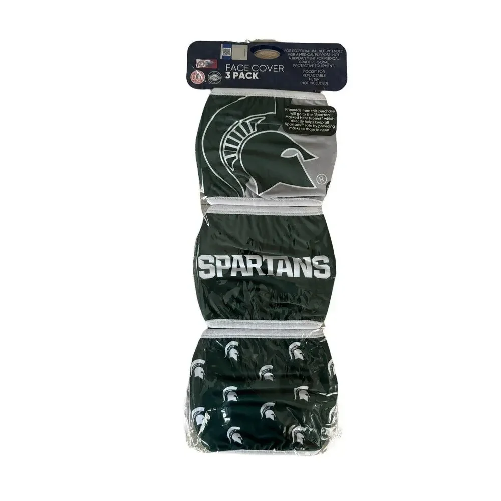 MICHIGAN STATE SPARTANS 3 PACK FACE MASKS
